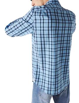 Camisa Lacoste de popelin de algodón a cuadros manga larga
