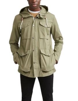 Parka Selected Homme verde militar con múltiples bolsillos
