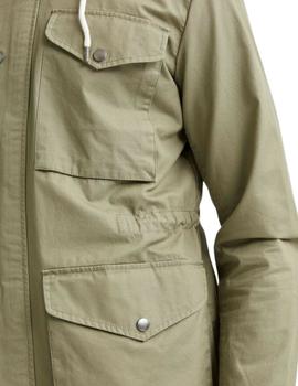 Parka Selected Homme verde militar con múltiples bolsillos