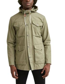 Parka Selected Homme verde militar con múltiples bolsillos