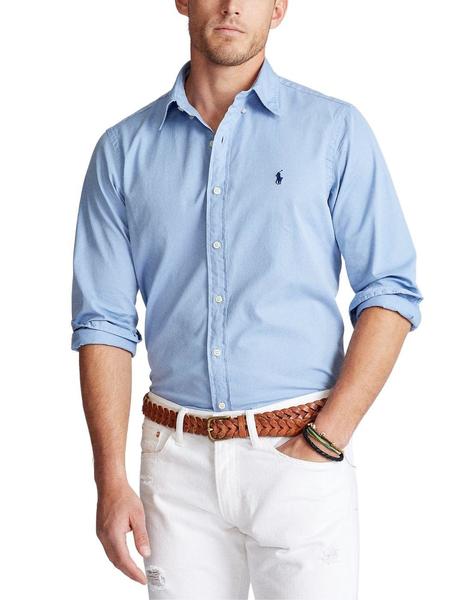 amanecer Hacia arriba Hazlo pesado Camisa Polo Ralph Lauren de popelin celeste de hombre sl