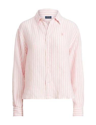 Camisa Polo Ralph Lauren de lino de rayas de mujer rosa