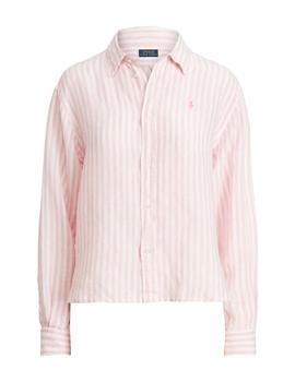 Camisa Polo Ralph Lauren de lino de rayas de mujer rosa