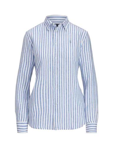 Camisa Polo Ralph Lauren de lino de rayas de mujer azul