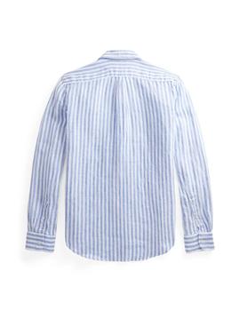 Camisa Polo Ralph Lauren de lino de rayas de mujer azul