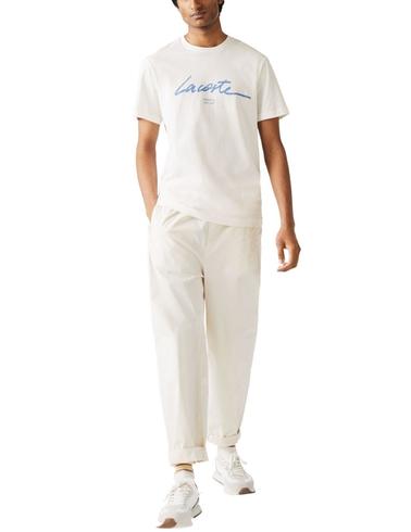 Camiseta Lacoste con incripción estampada de algodón blanca