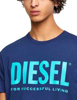 Camiseta Diesel T-Diego-Logo en algodón fino azul