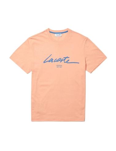 Camiseta Lacoste con incripción estampada de algodón naranja