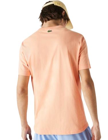 Camiseta Lacoste con incripción estampada de algodón naranja