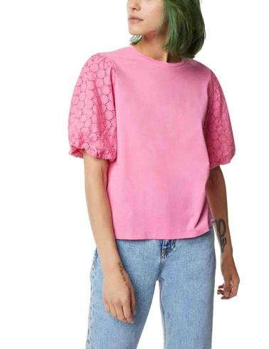 Top Gas Jeans Adela de mujer de manga corta de encaje fucsia
