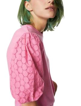 Top Gas Jeans Adela de mujer de manga corta de encaje fucsia