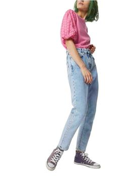 Top Gas Jeans Adela de mujer de manga corta de encaje fucsia