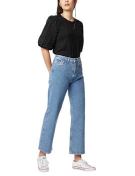 Top Gas Jeans Adela de mujer de manga corta de encaje negro