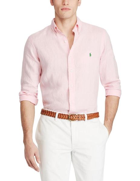 Camisa Polo Lauren de lino de hombre slim fit rosa