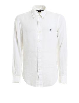 Camisa Polo Ralph Lauren de lino de hombre slim fit blanca