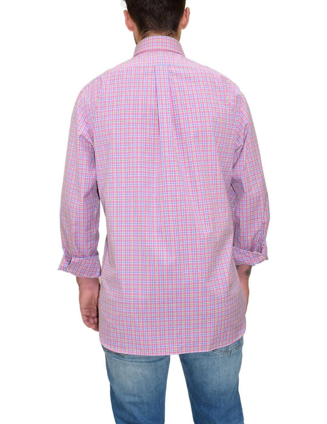 Camisa Polo Ralph Lauren Custom Fit manga larga cuadros rosa
