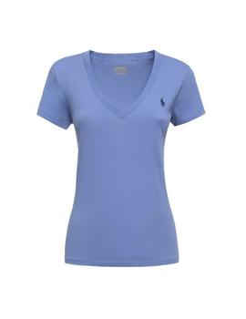 Camiseta Polo Ralph Lauren basica cuello pico azul mujer