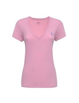 Camiseta Polo Ralph Lauren basica cuello pico rosa de mujer
