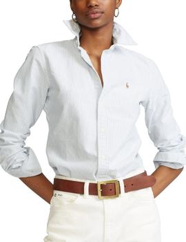 Camisa Polo Ralph Lauren de oxford a rayas slim fit celeste