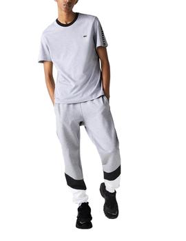 Pantal n de chandal Lacoste color block de felpa gris