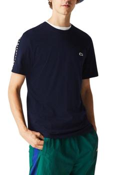 Camiseta Lacoste deportiva con cinta y cuello redonto azul