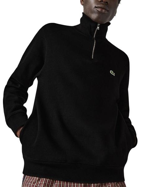 Sudadera negra con capucha y logo de Lacoste