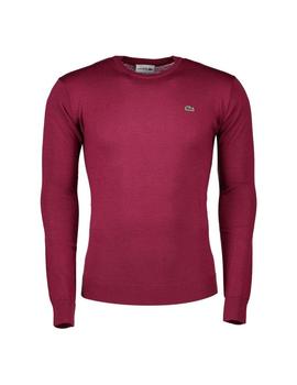 Jersey Lacoste cuello redondo lana granate para hombre