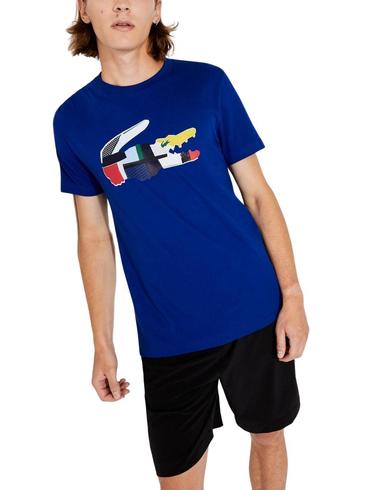 Camiseta Lacoste Sport con cocodrilo estampado patchwork