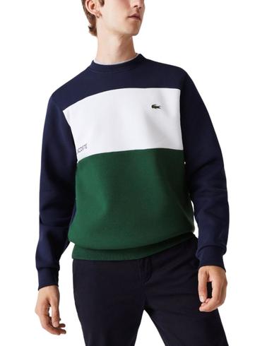 Formación Pensar Recomendado Sudadera Lacoste tricolor de cuello redondo