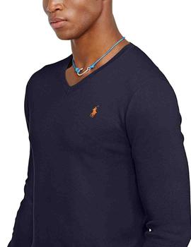 Jersey Polo Ralph Lauren azul marino cuello pico de hombre