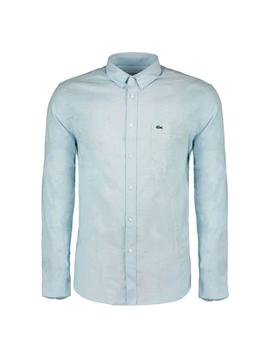 Camisa Lacoste de oxford de algodón liso de hombre azul