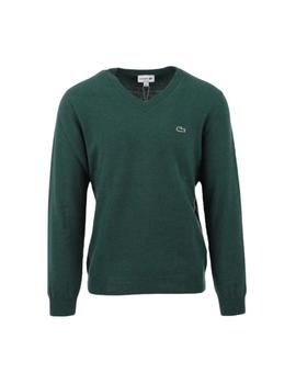 Jersey Lacoste de lana con cuello en V verde