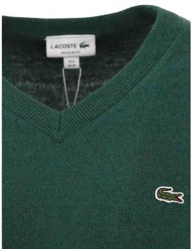 Jersey Lacoste de lana con cuello en V verde
