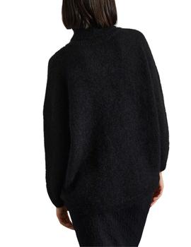 Jersey con cuello de pico de lana y mohair Negro Mujer