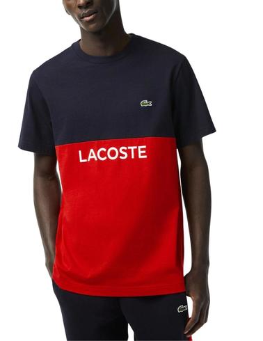 Lacoste Camiseta de manga corta para niña, ajuste relajado, con bloques de  color